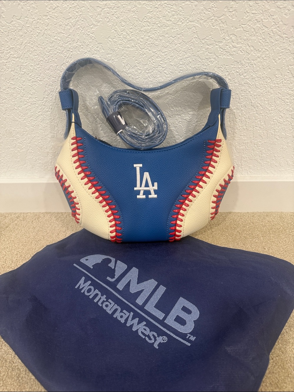 MLB Los Angeles Dodgers Blue, Cream & Red Baseball Stitch Shoulder/Crossbody Bag